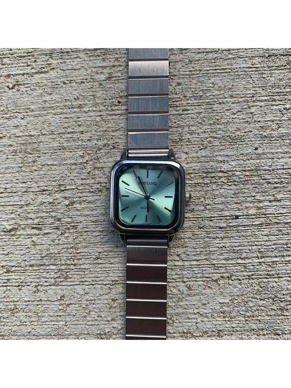 Blue face stainless silver square watch. Classy sporty style watch. Stainless
